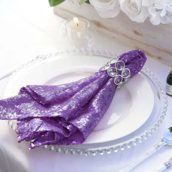 20" Sequined Napkin for Wedding Party Purple {2}