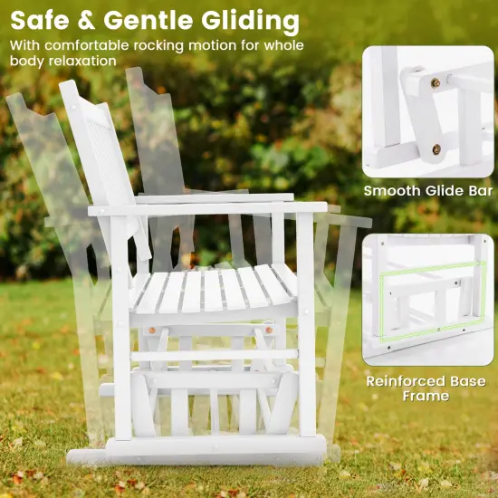 2 Seats Outdoor Glider Bench With Armrests And Slatted Seat-White {6}