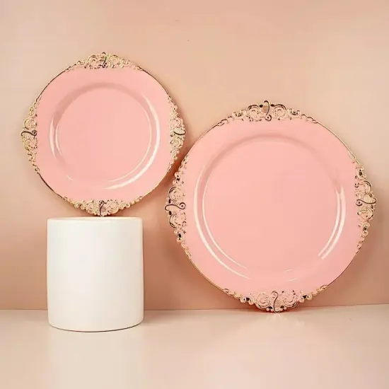10 DUSTY ROSE GOLD 8" Round Plastic Salad Dinner PLATES {2}