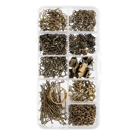 John Bead 9-Slot Antique Brass Jewelry Findings Kit Assortment, 461pcs {2}