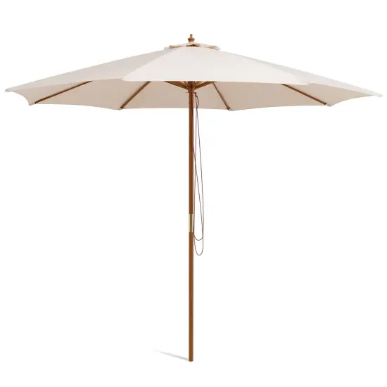10 Feet Patio Umbrella With 8 Wooden Ribs And 3 Adjustable Heights-beige {3}