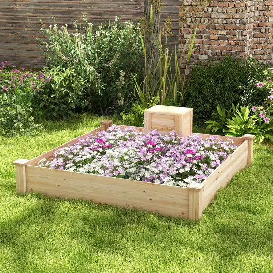 49" X 49" X 10" Raised Garden Bed With Compost Bin And Open-ended Bottom-Natural {2}