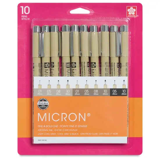 Sakura Pigma Micron Pens - Set of 10, Grays and Black, Fine and Bold Sizes {1}
