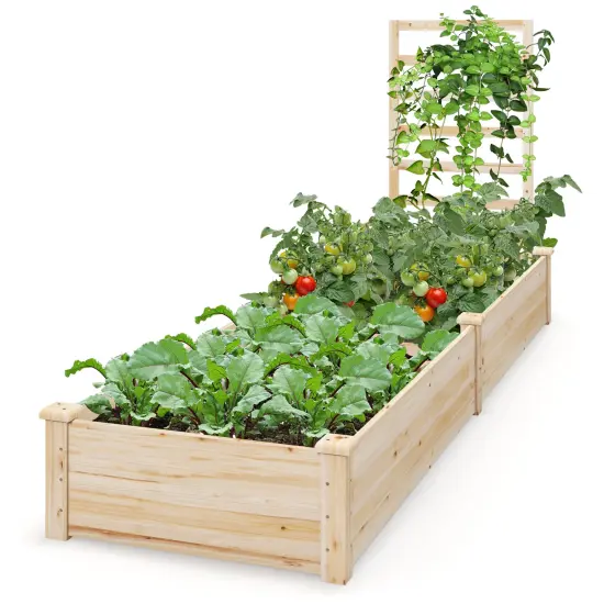 Raised Garden Bed With Planter Box And Trellis-Natural {4}