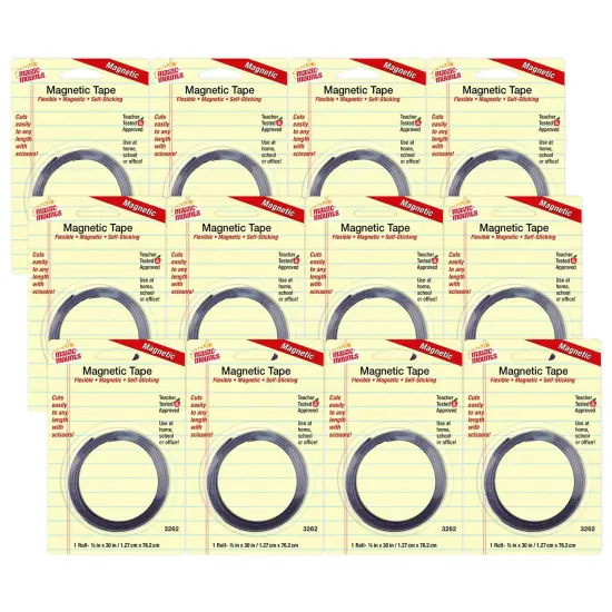 Self-Sticking Magnetic Tape Roll, 1/2" x 30", Pack of 12 {1}