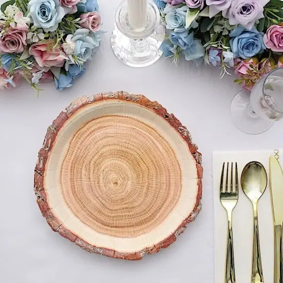 25 NATURAL 10" Wood Slice Design Round Paper PLATES {3}