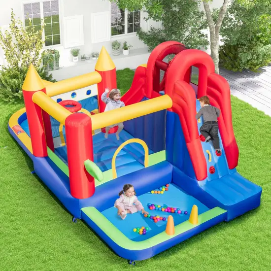 9-in-1 Inflatable Bounce Castle With Water Slide And Splash Pool Without Blower {2}