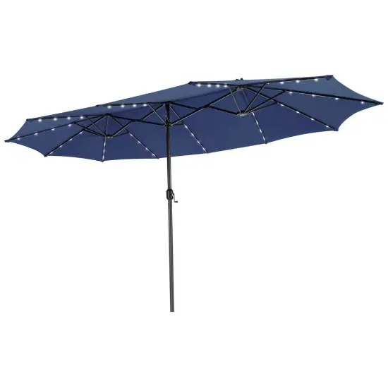 15 Feet Twin Patio Umbrella With 48 Solar Led Lights {3}