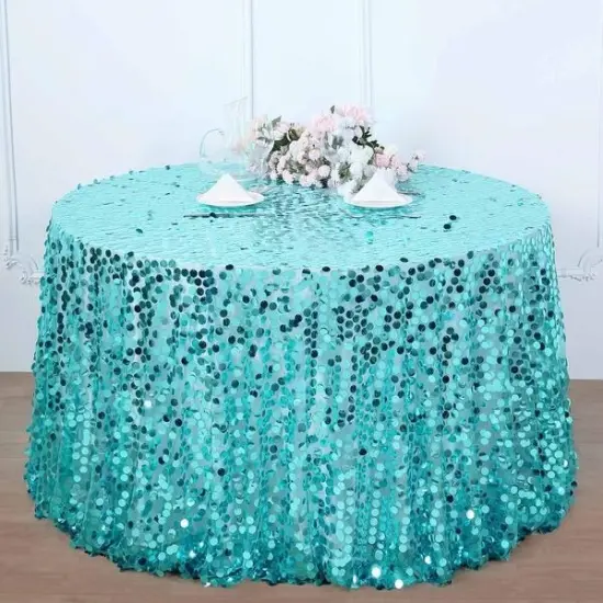 120" Large Payette Sequin Round Tablecloth Turquoise {5}