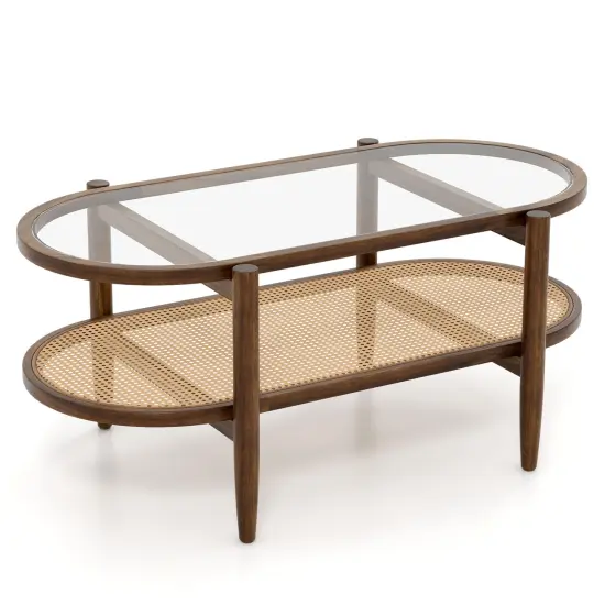 2-tier Coffee Table With Tempered Glass Tabletop And Acacia Wood Frame {3}