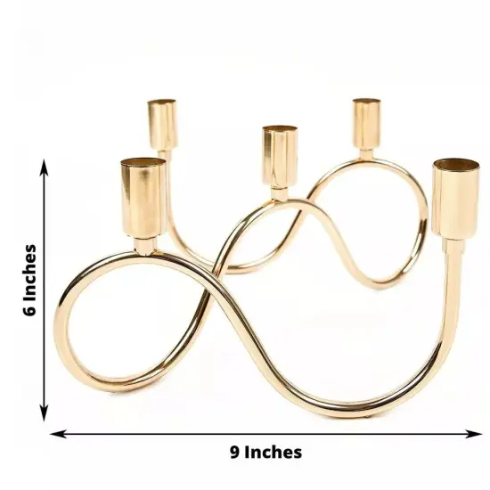 9" x 6" GOLD Metal 5 Arm Candelabra Taper CANDLE HOLDER {5}