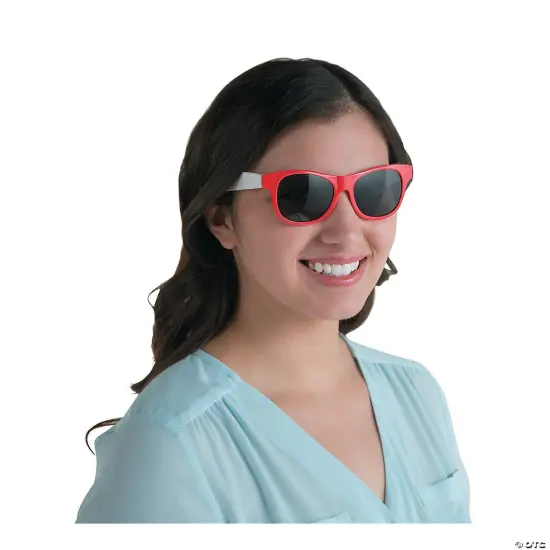 Adults Red & White Two-Tone Sunglasses 12 Pieces {2}