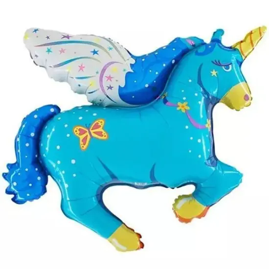 Pink & Blue Flying Horse Pony Foil Balloon {2}