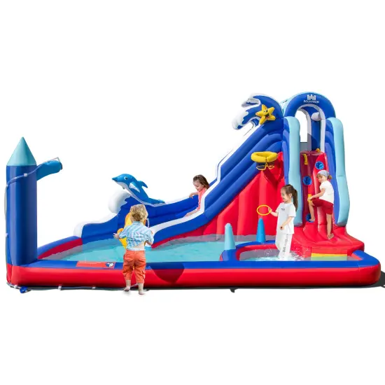 6-in-1 Inflatable Water Park With Climbing Wall Splash Pool (without Blower) {5}