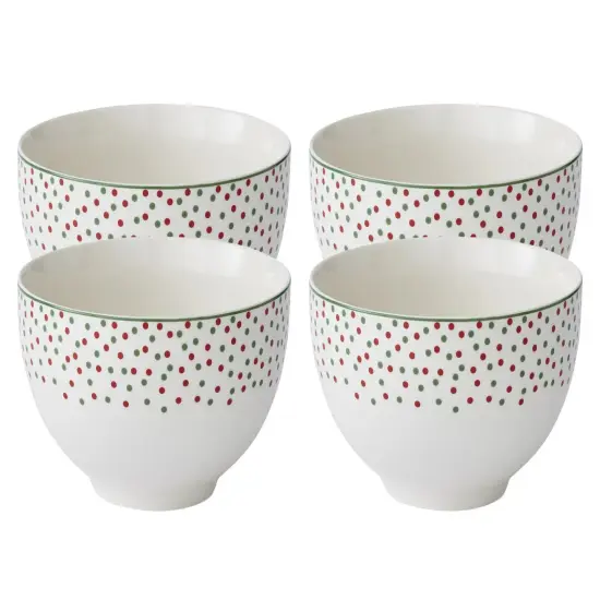 Spode Christmas Tree Polka Dot Rice Bowl Soup Bowls, 6 inch, Set of 4, Porcelain {1}
