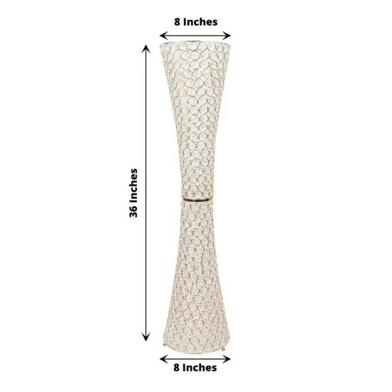 36" Gold Metal Crystal Beads Hurricane Flower Vase Centerpiece {5}