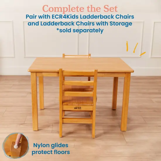24in x 36in Rectangular Hardwood Table with 22in Legs, Kids Furniture Honey {4}