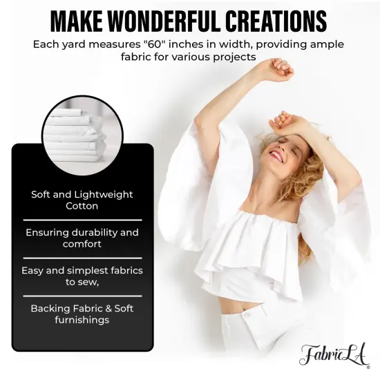 FabricLA 100% Cotton Lawn Fabric | White | 1 Yard {4}