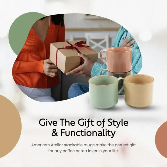 American Atelier Stackable Coffee Mugs Set, Ceramic Multi-Color 4 Cups, 16 Ounce {2}