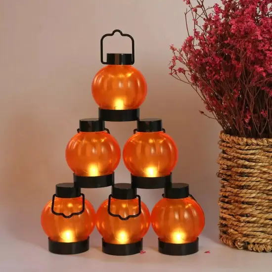 12Pcs LED Pumpkin Tea Lights Flickering Candles Flameless Halloween Party Decor {5}