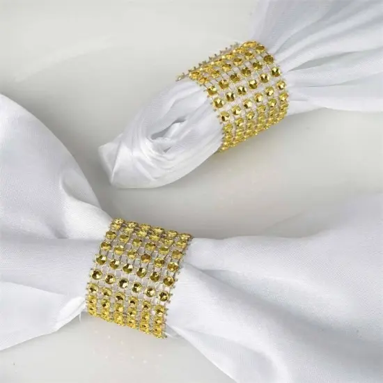 20-Pieces Diamond Rhinestone Mesh Napkin Rings Gold {1}