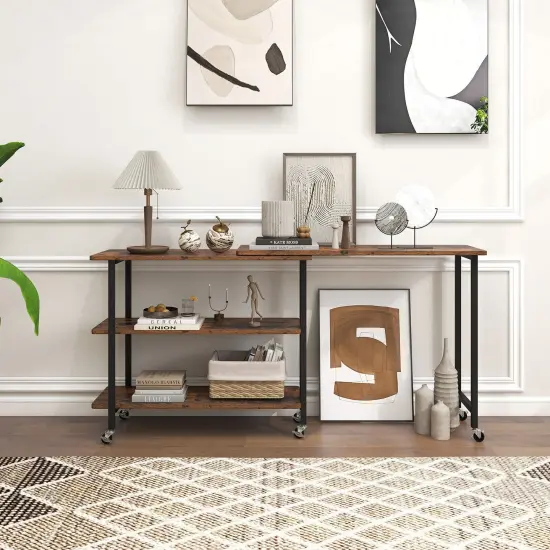 360° Rotating Sofa Side Table With 2-tier Storage Shelves-rustic Brown {2}