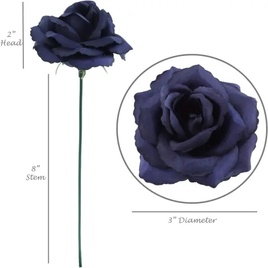 Oceanic Charms | 50-Piece Set | Detachable & Flexible Silk Navy Blue Rose Picks | 3.5" Flower Heads | Add a Nautical Touch to Floral Decor & DIY Projects, Floral Home by Artificial Flowers {4}