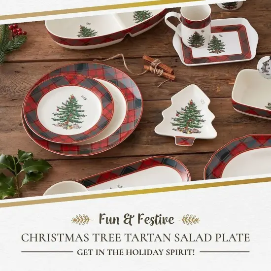 Spode Christmas Tree Tartan Salad Plate, 7.75 inch, Stoneware - 4 pieces {3}