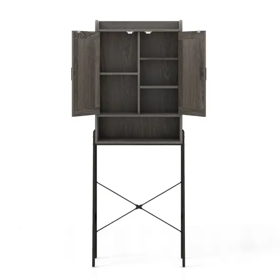 Over The Toilet Storage Cabinet Space Saver Organizer With Double Doors-Gray {4}