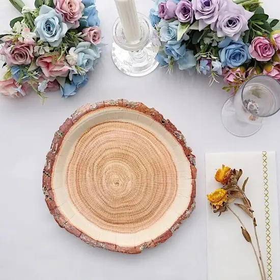 25 NATURAL 10" Wood Slice Design Round Paper PLATES {2}