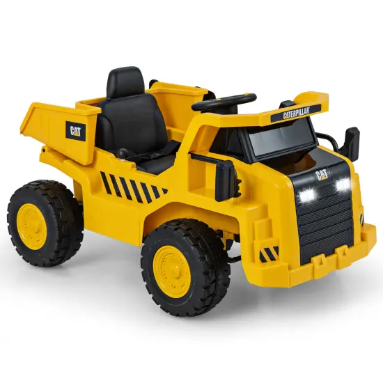 12v Caterpillar Licensed Kids Ride On Dump Truck With Tiltable Bump Bed-yellow {3}