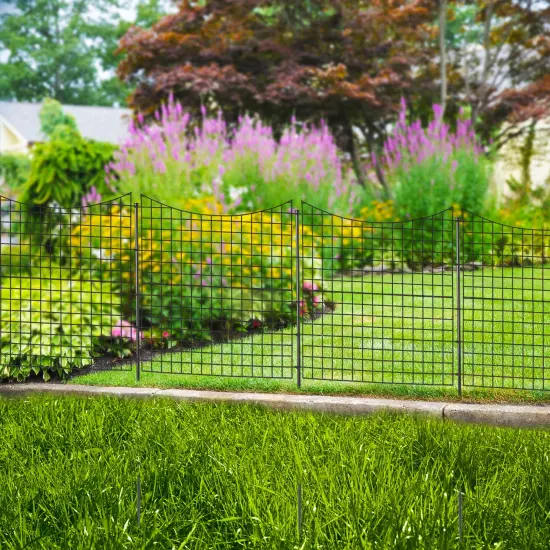 Decorative Garden Fence With 5 Panels And 5 Stakes-black {6}