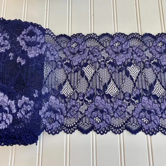 Kitcheniva 6&rdquo;Wide Stretch Lavender & Navy Blue Embroidered Lace {1}