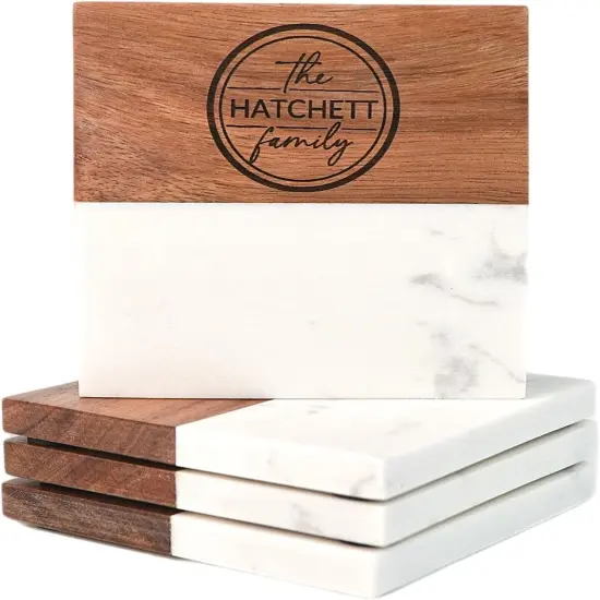 Makerflo Wood Marble Coaster of Heavy Acacia Wood | Craft-Ready for DIY Gifts & Personalization (Laser Engraving, Epoxy, Vinyl, and UV DTF) - Not Suitable for Sublimation {5}