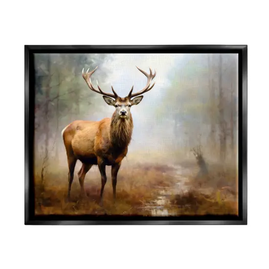 Stupell Industries Deer Woodland Trees Framed Floater Canvas Wall Art Gray Floater Frame {7}