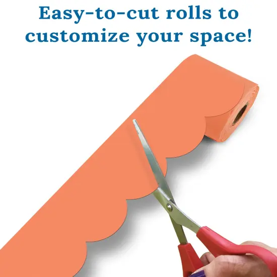 Carson Dellosa 65Ft of Orange Bulletin Board Borders, 1 Roll of Scalloped Trim for Rolling Whiteboard, Cork and Posterboard, Party, Halloween, Office Decorations, and Classroom Decor {4}