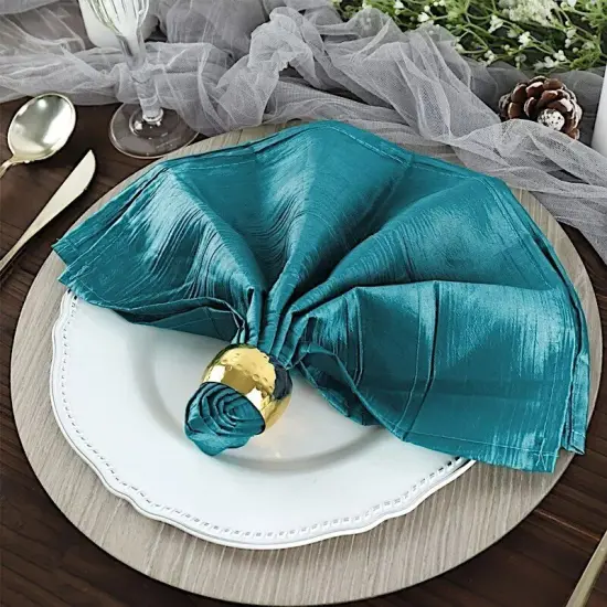 5 TEAL Accordion Crinkle TAFFETA DINNER NAPKINS {6}