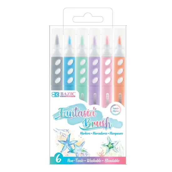 Brush Markers, Pastel Colors, 6 Per Pack, 12 Packs {2}