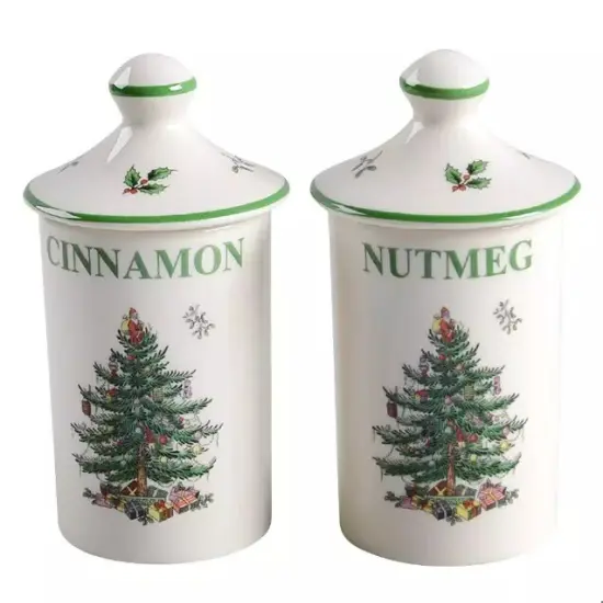 Spode Christmas Tree Spice Jars | Set of 2 | Made of Fine Porcelain | 4.5 Inch {2}