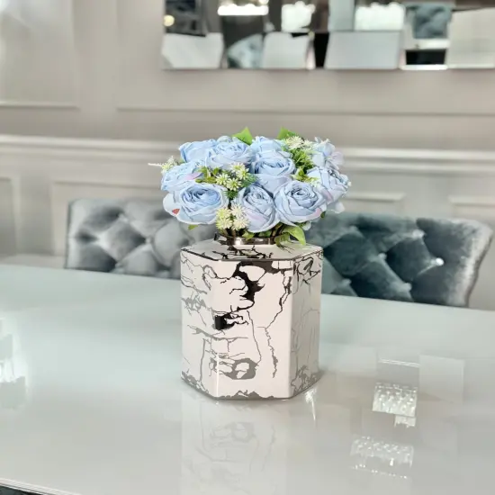 Silk Rose Flower Bouquet Light Blue and Pink 6 roses high quality roses {2}