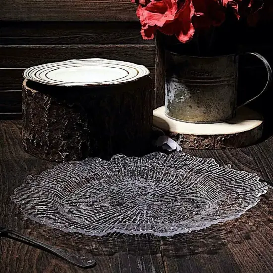 24 CLEAR 13" Round Textured Charger Plates {5}