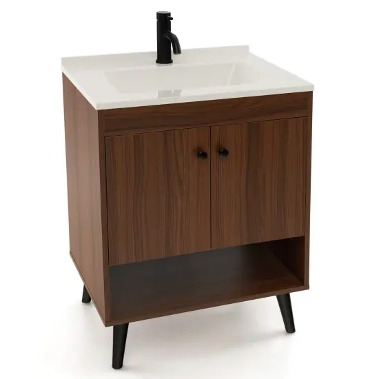 25 Inch Wooden Bathroom Storage Cabinet With Sink-walnut {3}