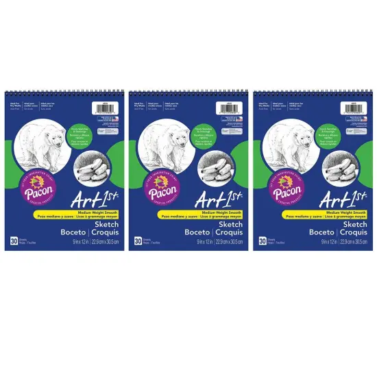 Sketch Book, Standard Weight, 9" x 12", 30 Sheets Per Book, 3 Books {1}