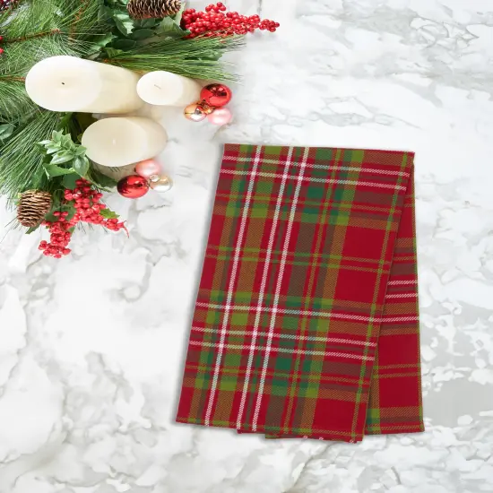 27' X 18" Jonah Plaid Woven Cotton Kitchen Dish Towel Red White and Green Plaid {5}