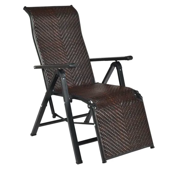 Patio Back Adjustable Rattan Folding Lounge Recliner {3}