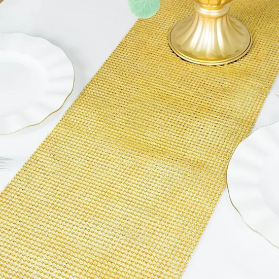 Crystal Rhinestone Table Runner Gold {2}