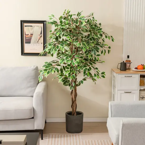 Artificial Ficus Tree Tall Faux Indoor Plant With 1008 Leaves Nursery Pot And Dried Moss {2}
