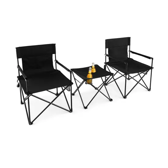 Outdoor Folding Camping Chairs And Table Set With Carrying Bag-Black {3}