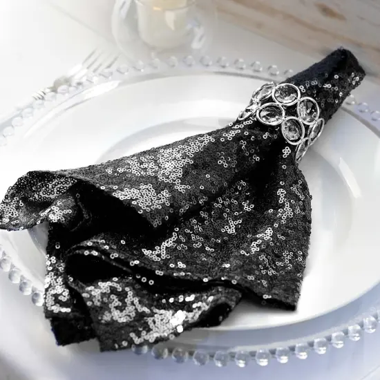 20" Sequined Napkin for Wedding Party Black {2}