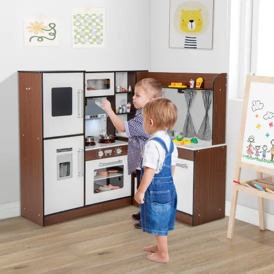 Wooden Corner Play Kitchen With Water Circulation System And Lights-Brown {1}